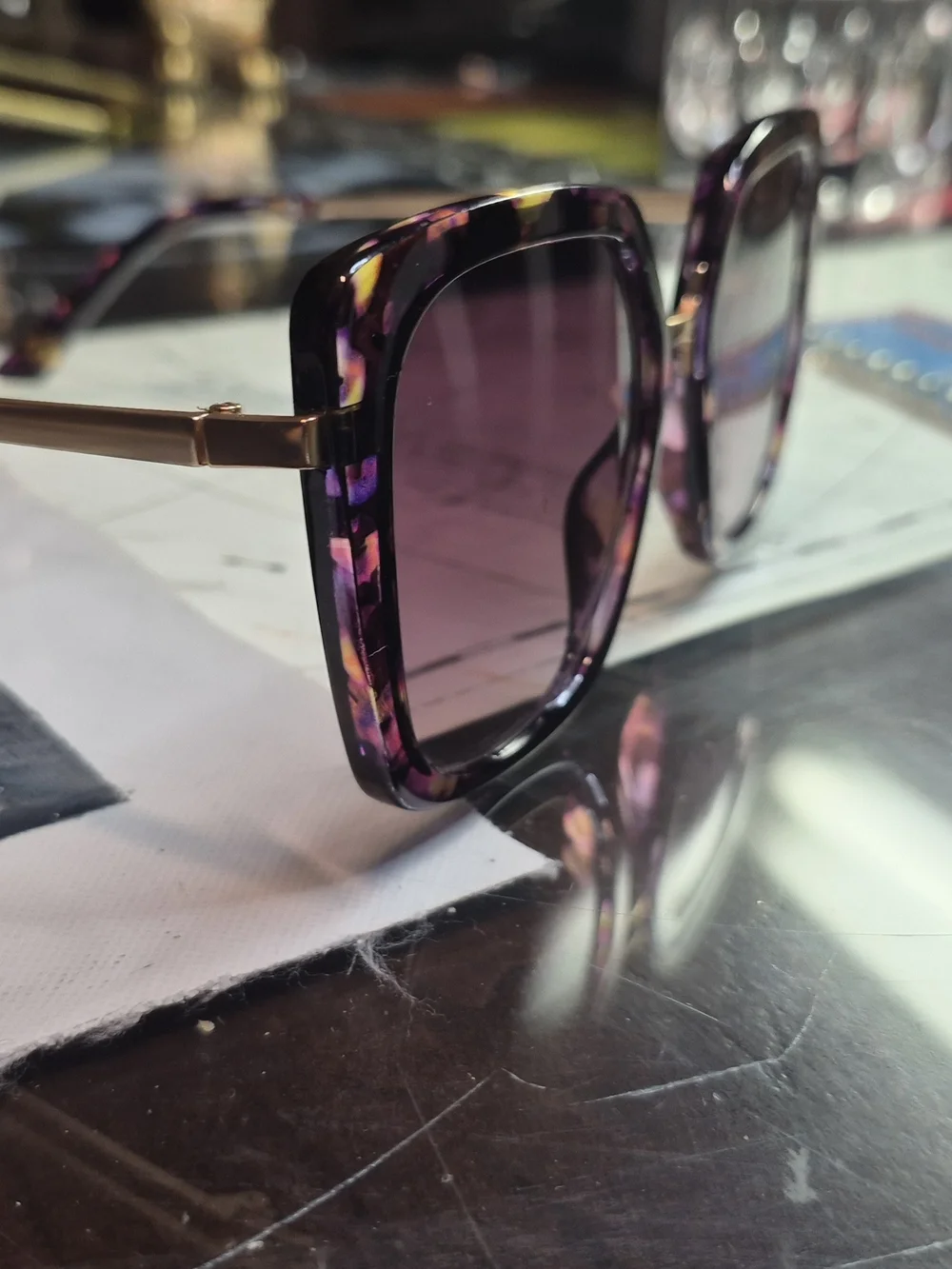 Oscar de la Renta Purple Tortoiseshell Oversized Square Sunglasses